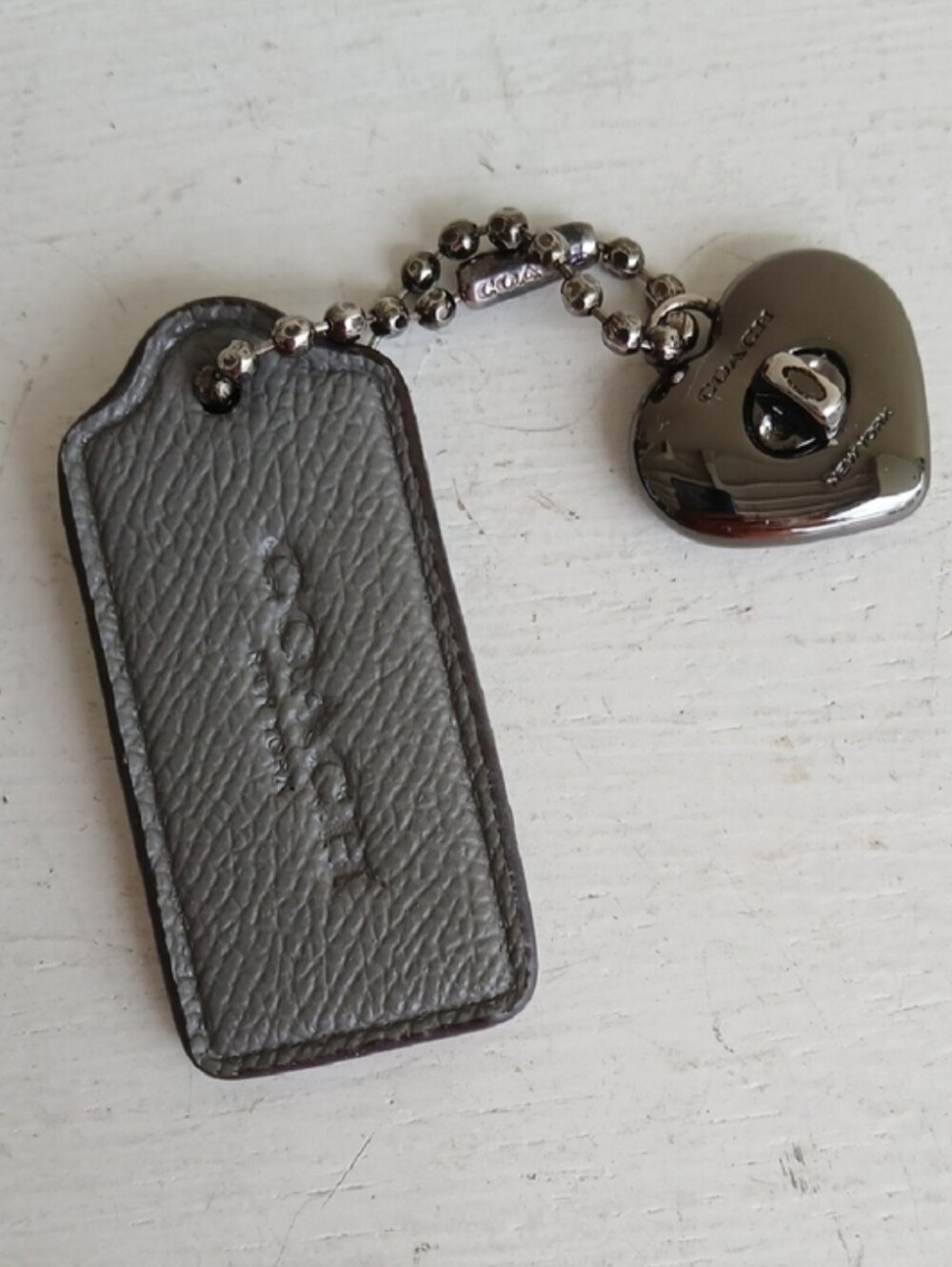 Coach Gray Leather Bag Tags Hang Tags Purse Charms Heart
